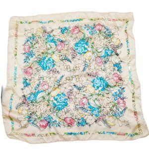 Qi Cai Silk Multi-colored Floral Scarf Square 20" Read
